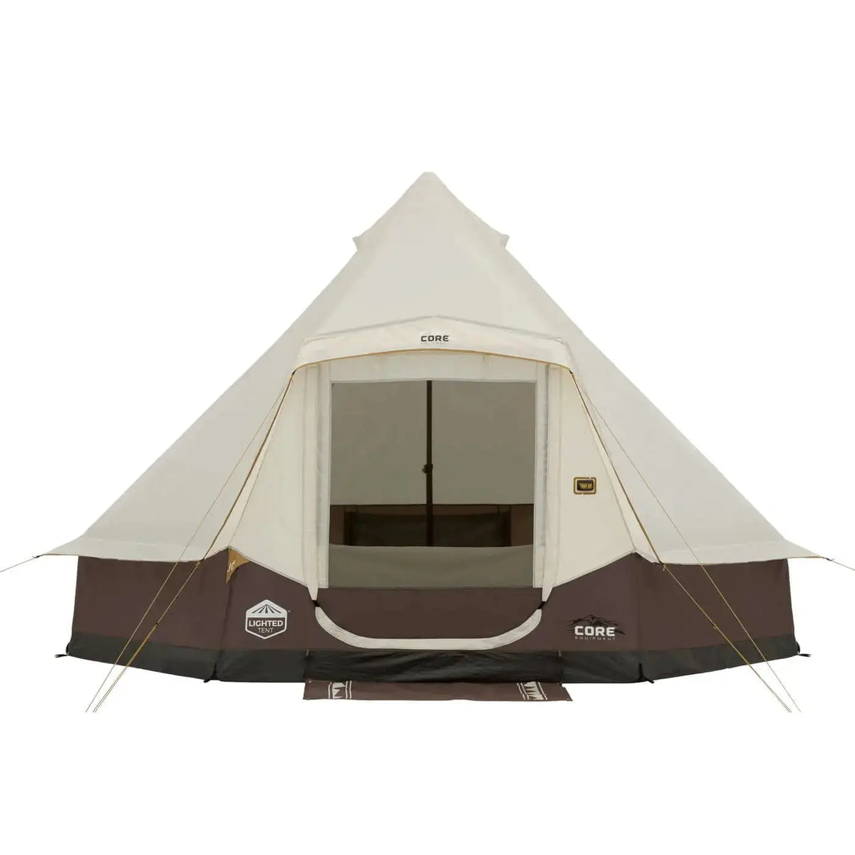 6 Person Lighted Bell Tent - 13' x 12' featuring spacious design and modern lighting for camping.