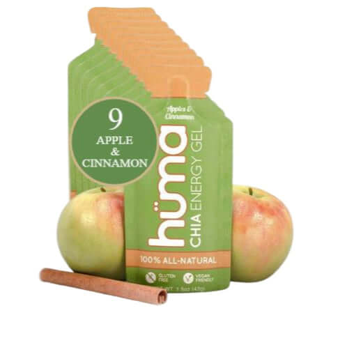 Huma Chia Energy Gel - Apple and Cinnamon pack with apples and cinnamon stick, 43g, 100% all-natural ingredients.