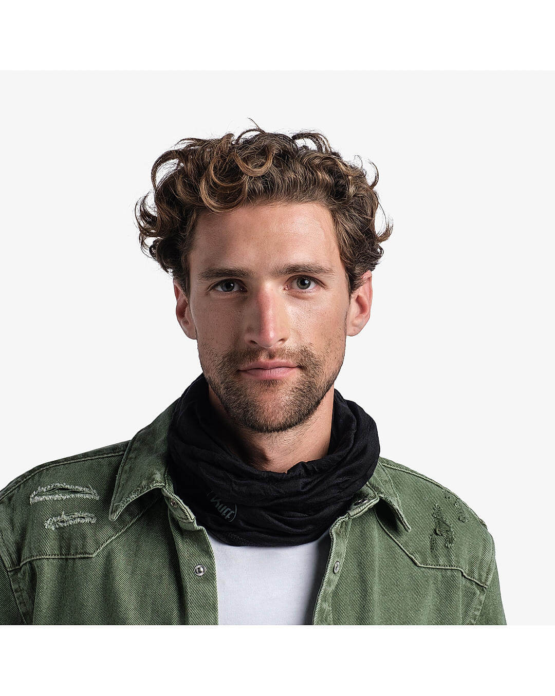 Buff Merino Lightweight Neckwear Solid Black Scarf