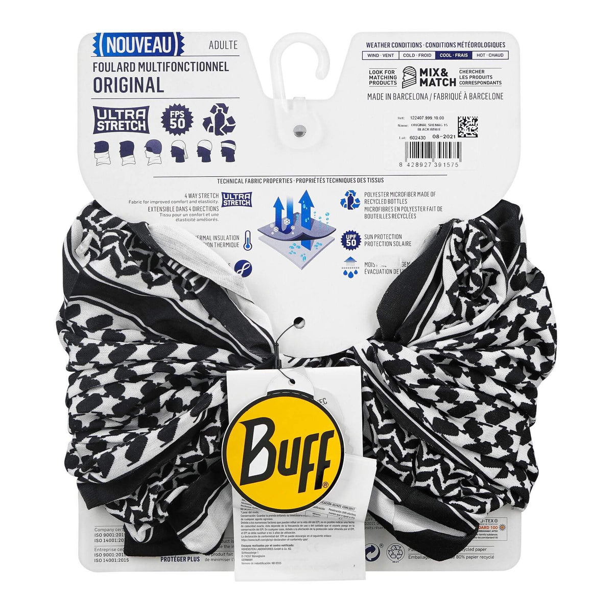 Buff Original Ecostretch Neckwear Shemagh 15 - Black / White - Shop Neck Gaiters at Trekaline