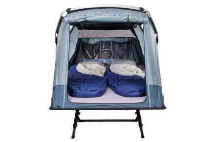 Thule Thule Outset - 3-person towbar-mounted car tent showcasing comfortable interior with sleeping bags.