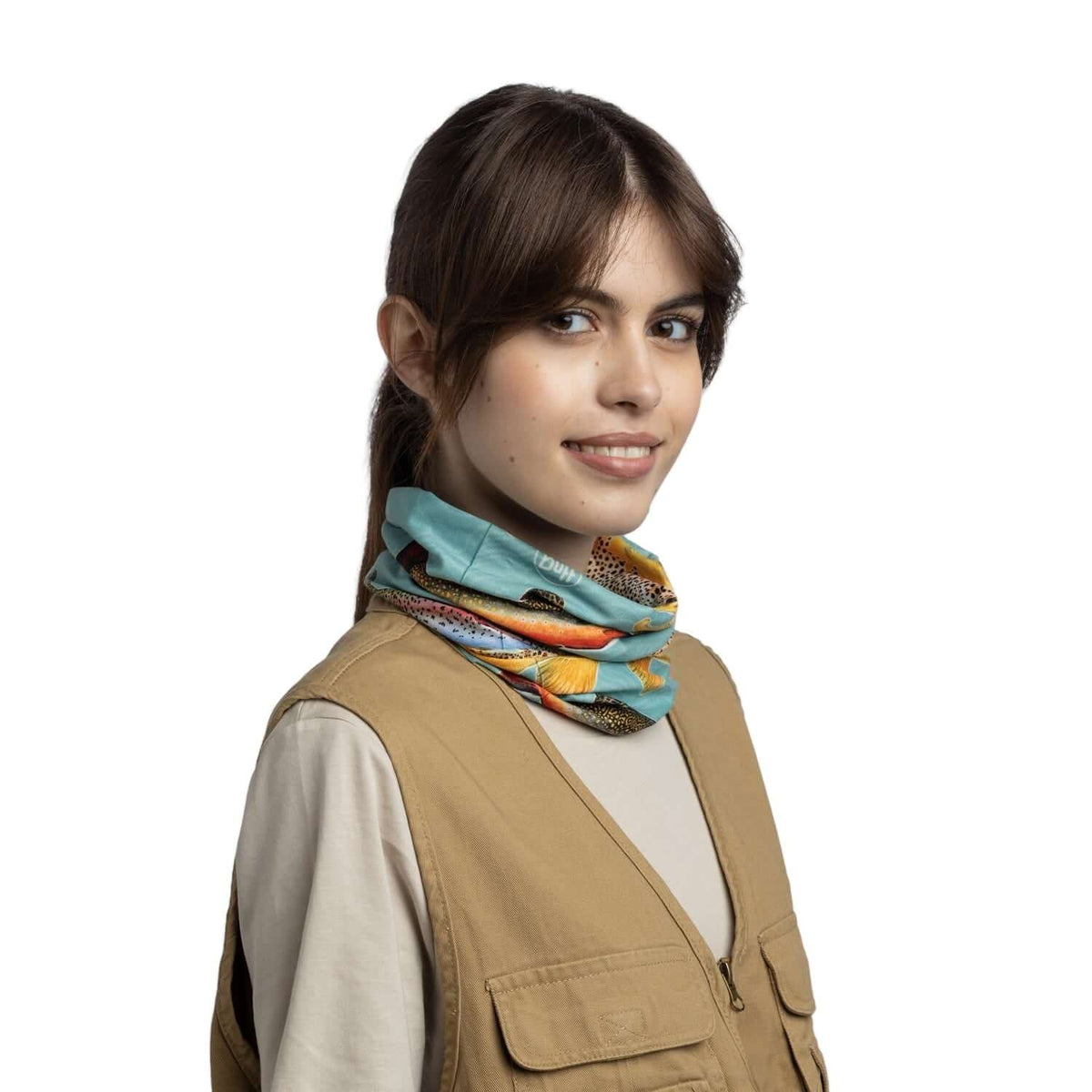 Buff CoolNet UV Neckwear Amadeo Bachar - Abachar Trout Multi - Shop Neck Gaiters at Trekaline