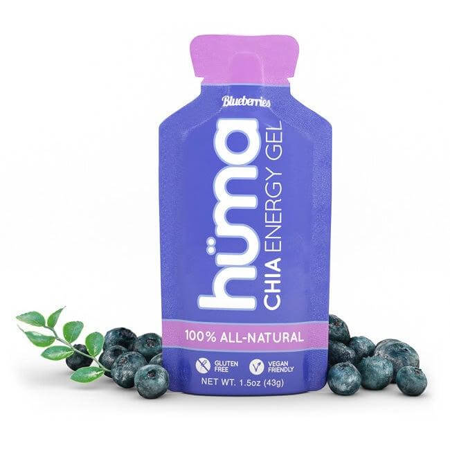Huma Chia Energy Gel - Blueberries 43g pouch with fresh blueberries, 100% all-natural, gluten-free and vegan-friendly endurance fuel