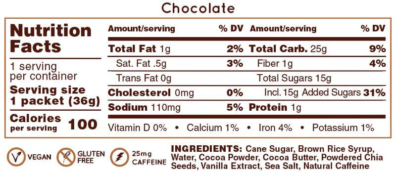 Huma Chia Energy Gel Chocolate back label
