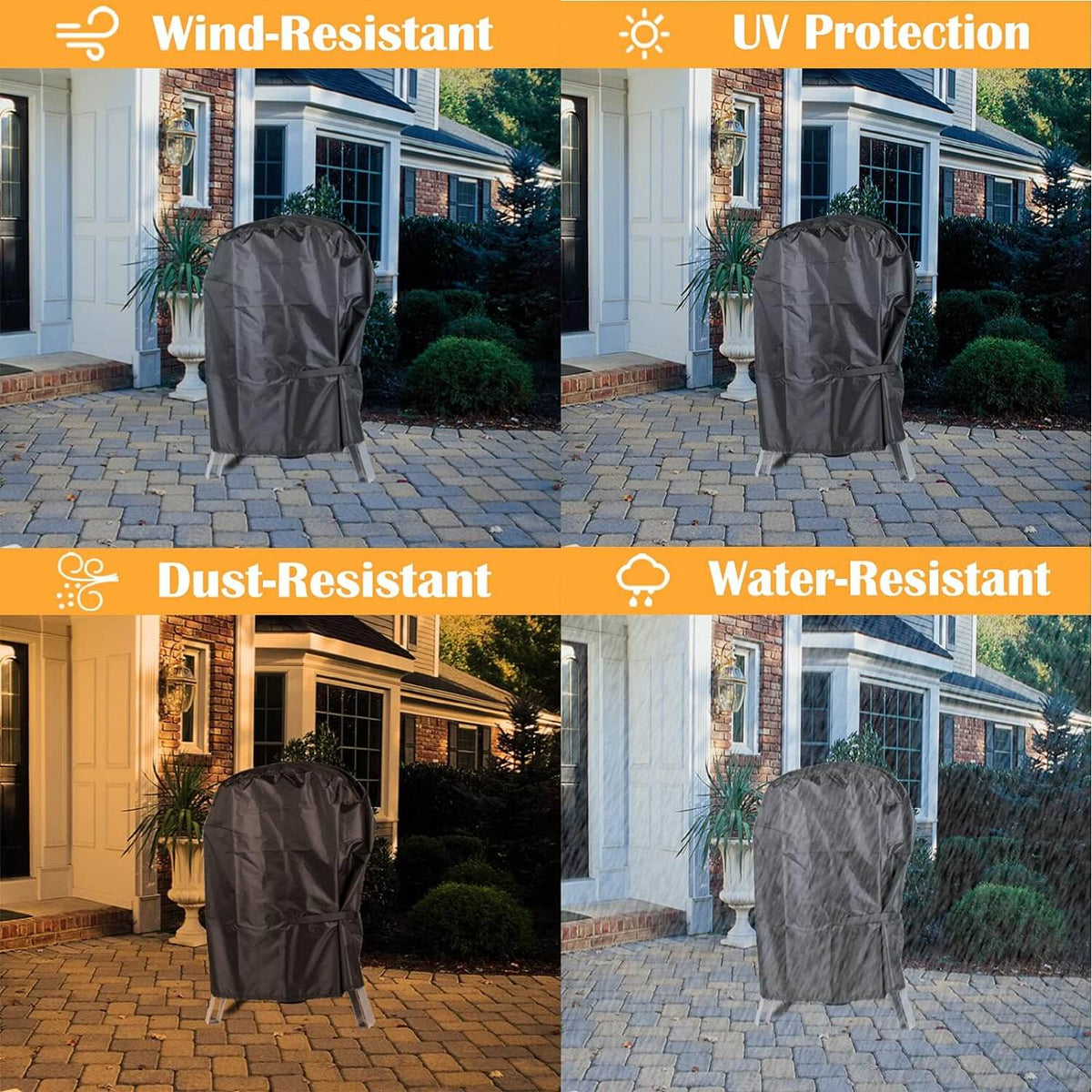 Realcook 17-Inch BBQ Smoker Grill Cover shielding an outdoor grill