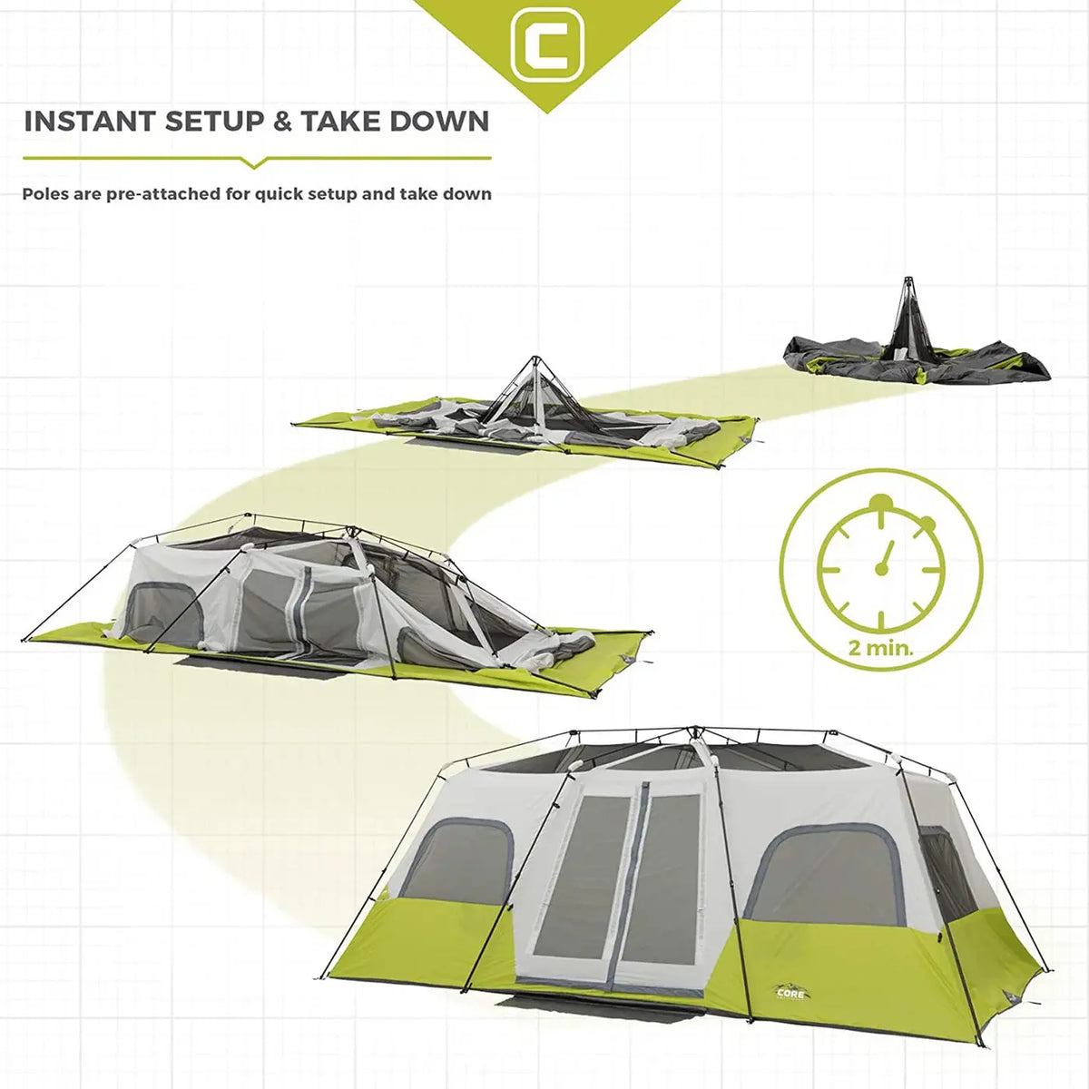 Core Equipment 12 Person Instant Cabin Tent - 18' x 10' - Shop Camping Tents at Trekaline
