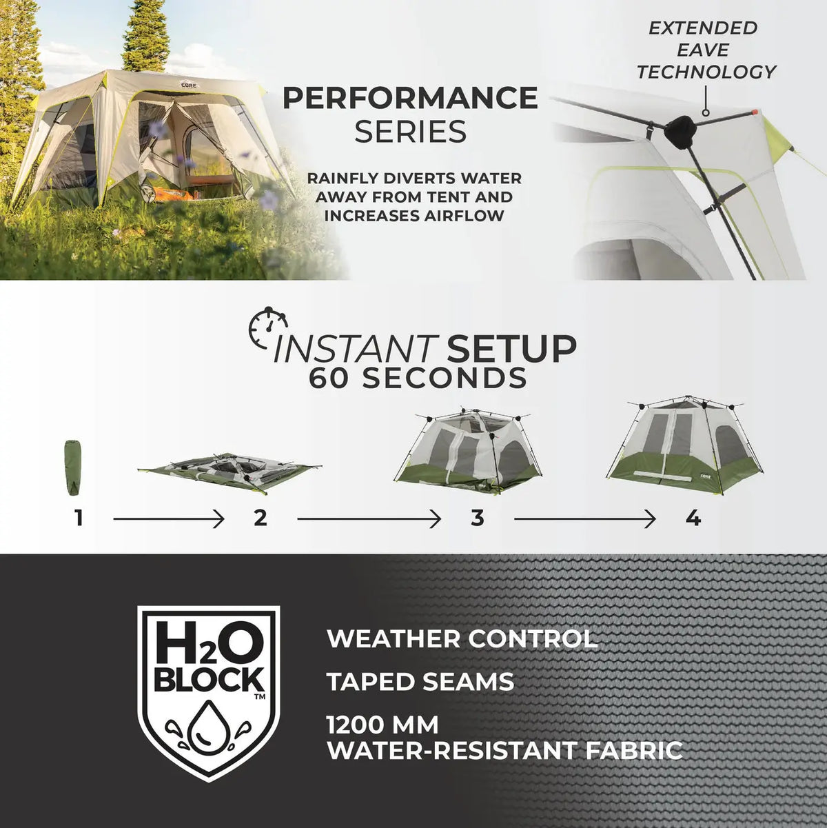 Core Equipment 4 Person Instant Cabin Performance Tent - 8' x 7'