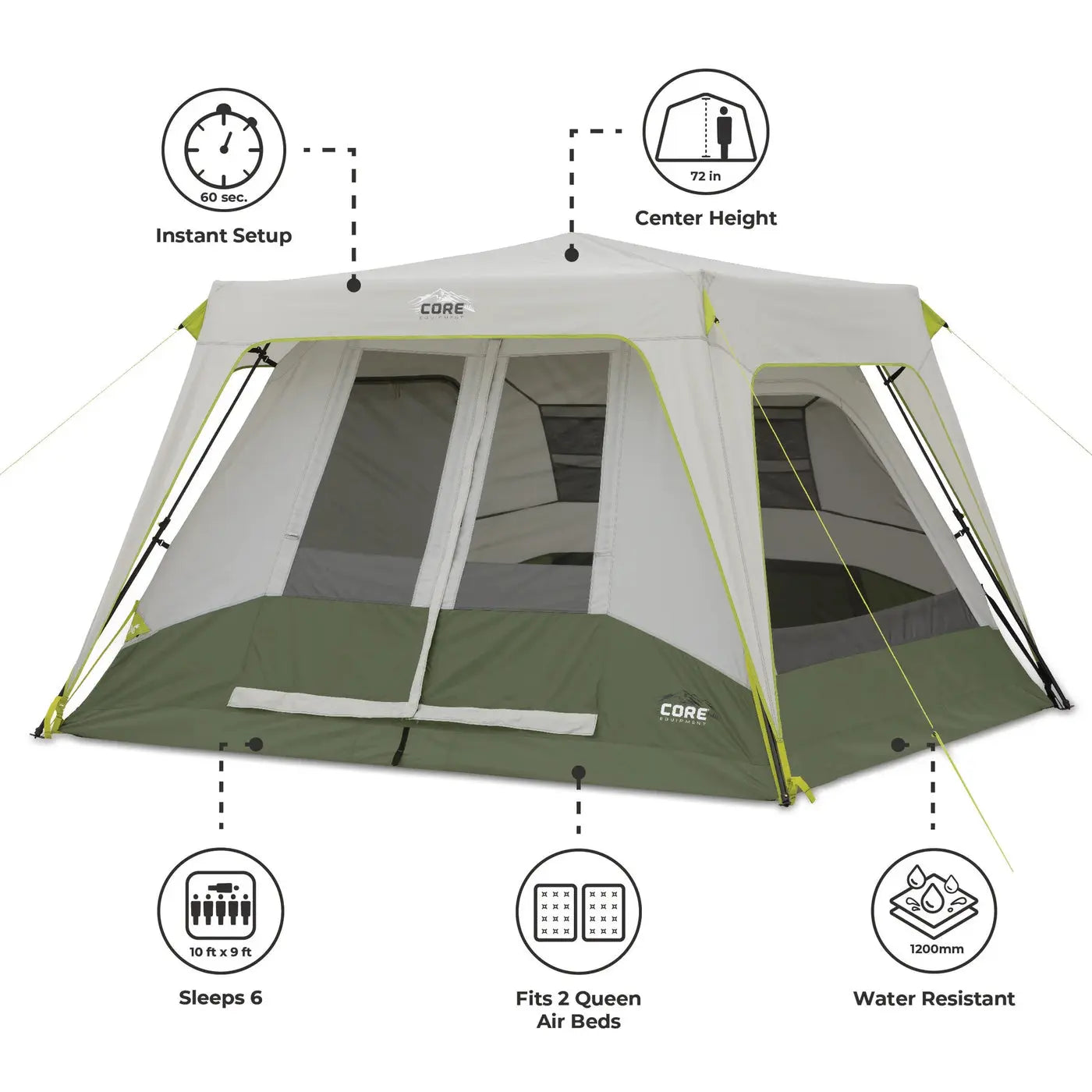Core Equipment 6 Person Instant Cabin Performance Tent - 10' x 9' - Shop Camping Tents at Trekaline