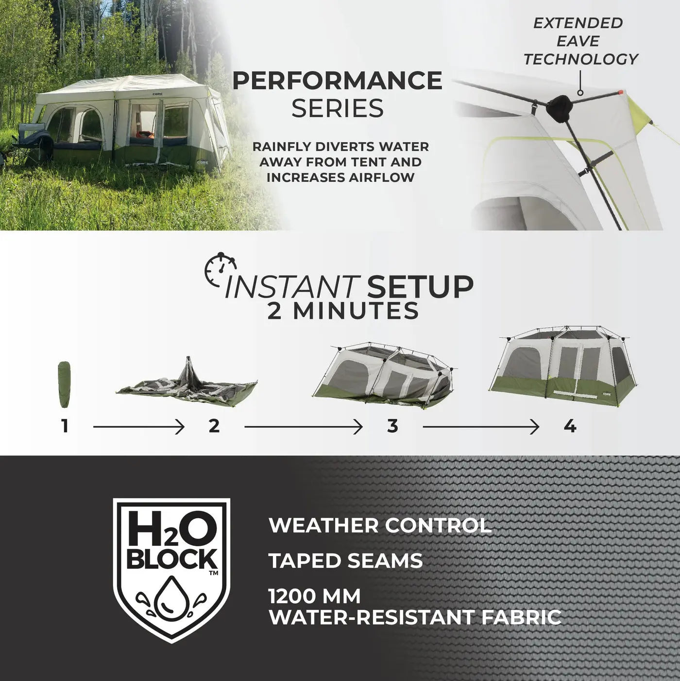 Core Equipment 8 Person Instant Cabin Performance Tent - 13' x 9'