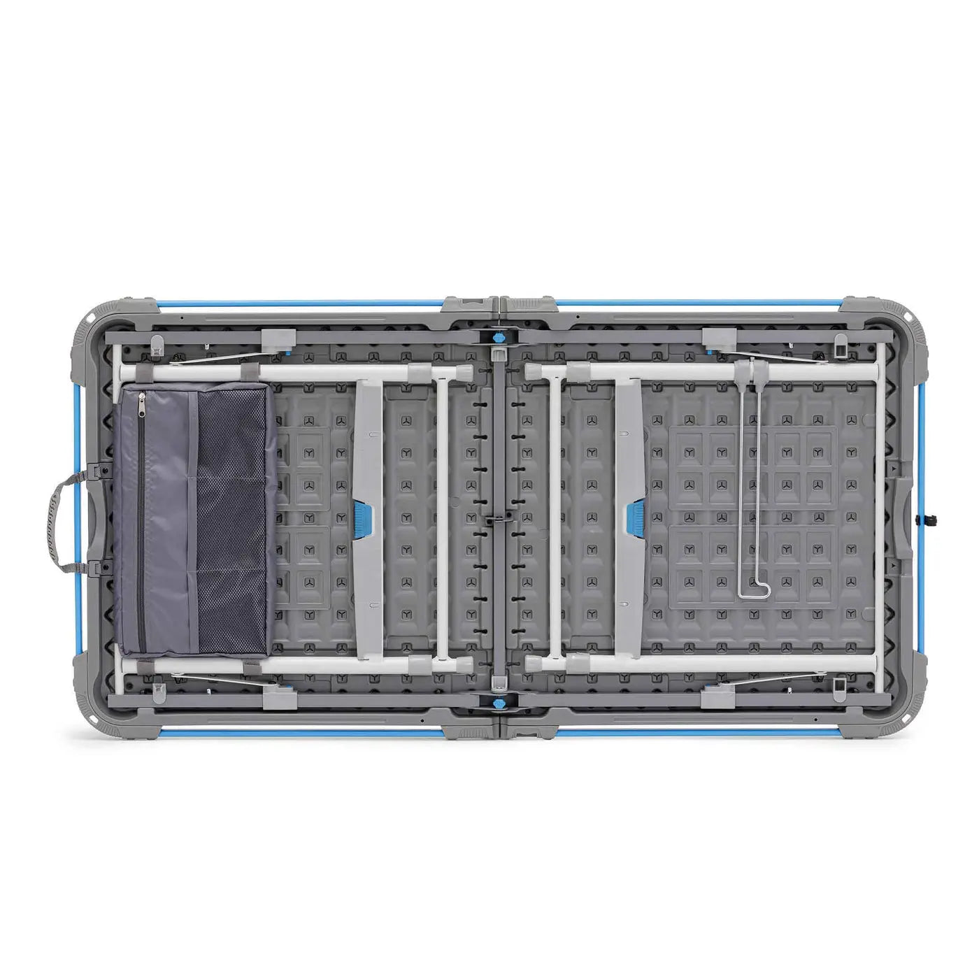 Core Equipment 4 Foot Outdoor Table with FlexRail β folded size comparison around 25 x 26 inches for transport.