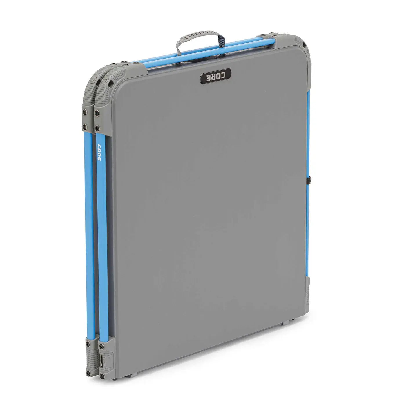 Core Equipment 4 Foot Outdoor Table with FlexRail β folded size comparison around 25 x 26 inches for transport.