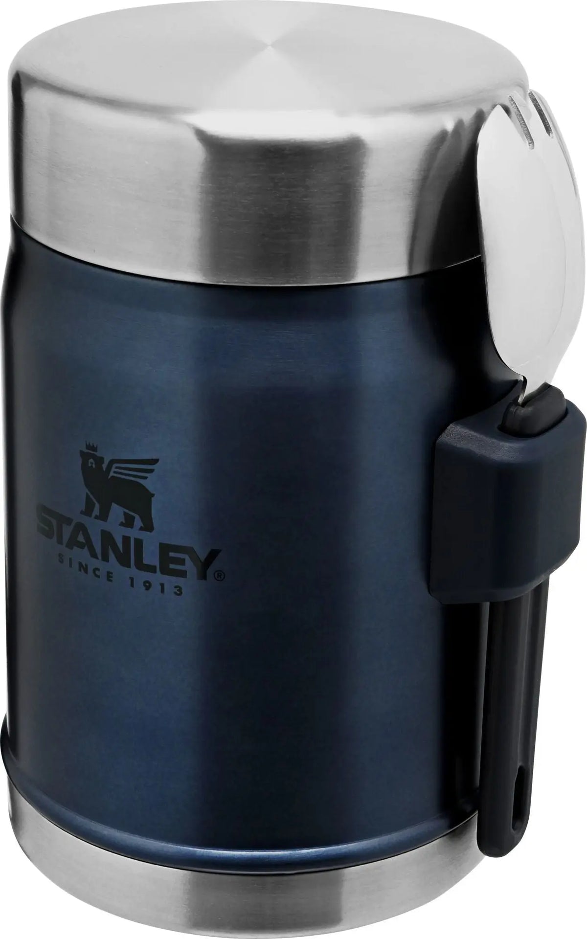 Stanley Classic Legendary Food Jar with Spork, 0.4L, insulated stainless steel for hot or cold meals, features pressure-release lid.