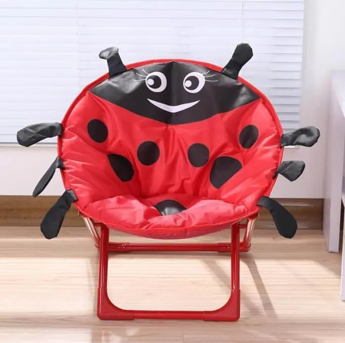 Kids Moon Chair - Mix Colors featuring a cute ladybug design in vibrant red and black, ideal for kids.