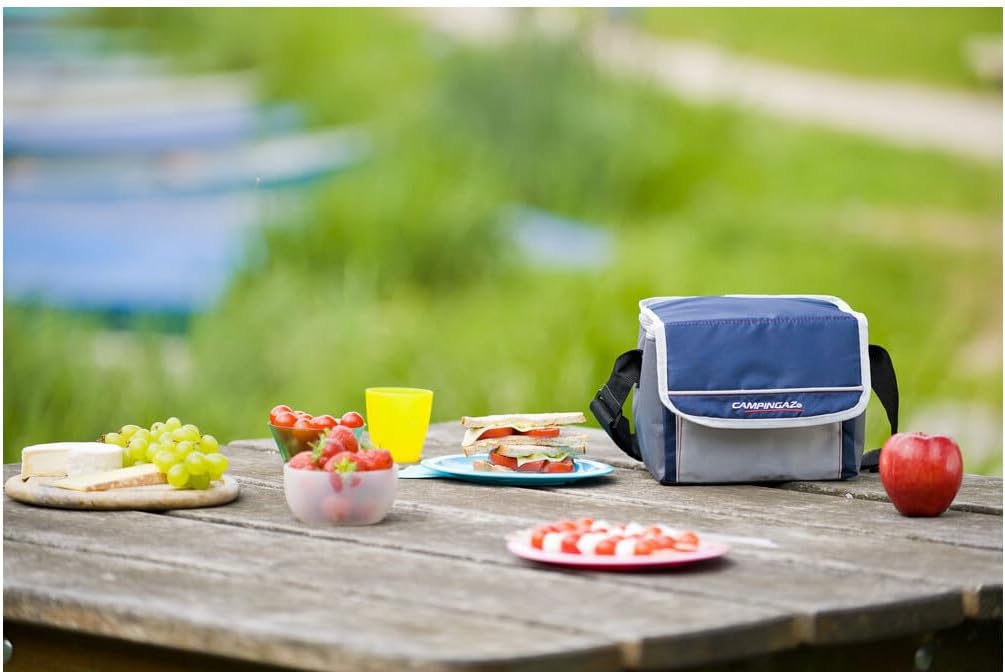 Campingaz Fold'N Cool Cooler bag on picnic table with snacks in outdoor setting