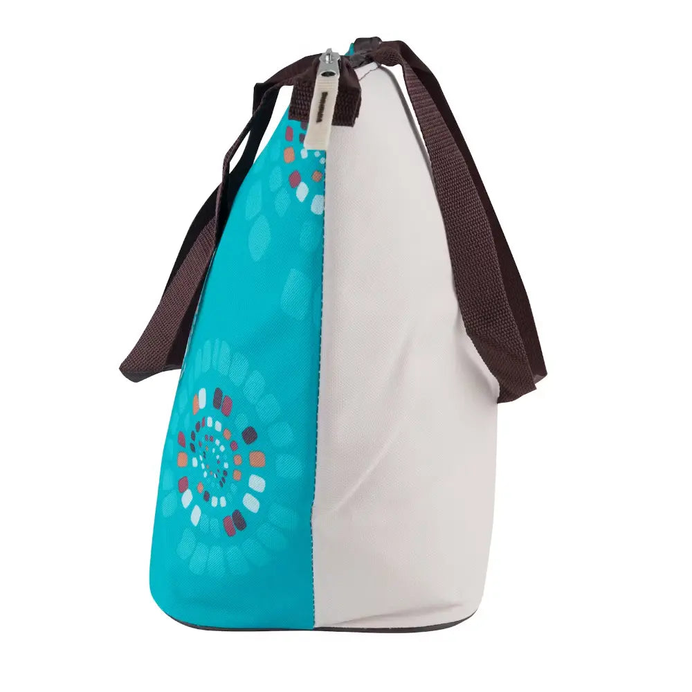 Side view of Campingaz Ethnic Shopping 15L Soft Cooler Bag with colorful design and durable straps.