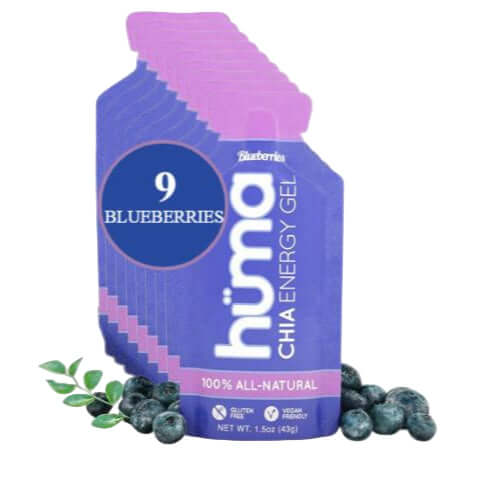 Huma Chia Energy Gel - Blueberries, all-natural energy boost with real fruit puree and chia seeds, gluten-free, 43g pack