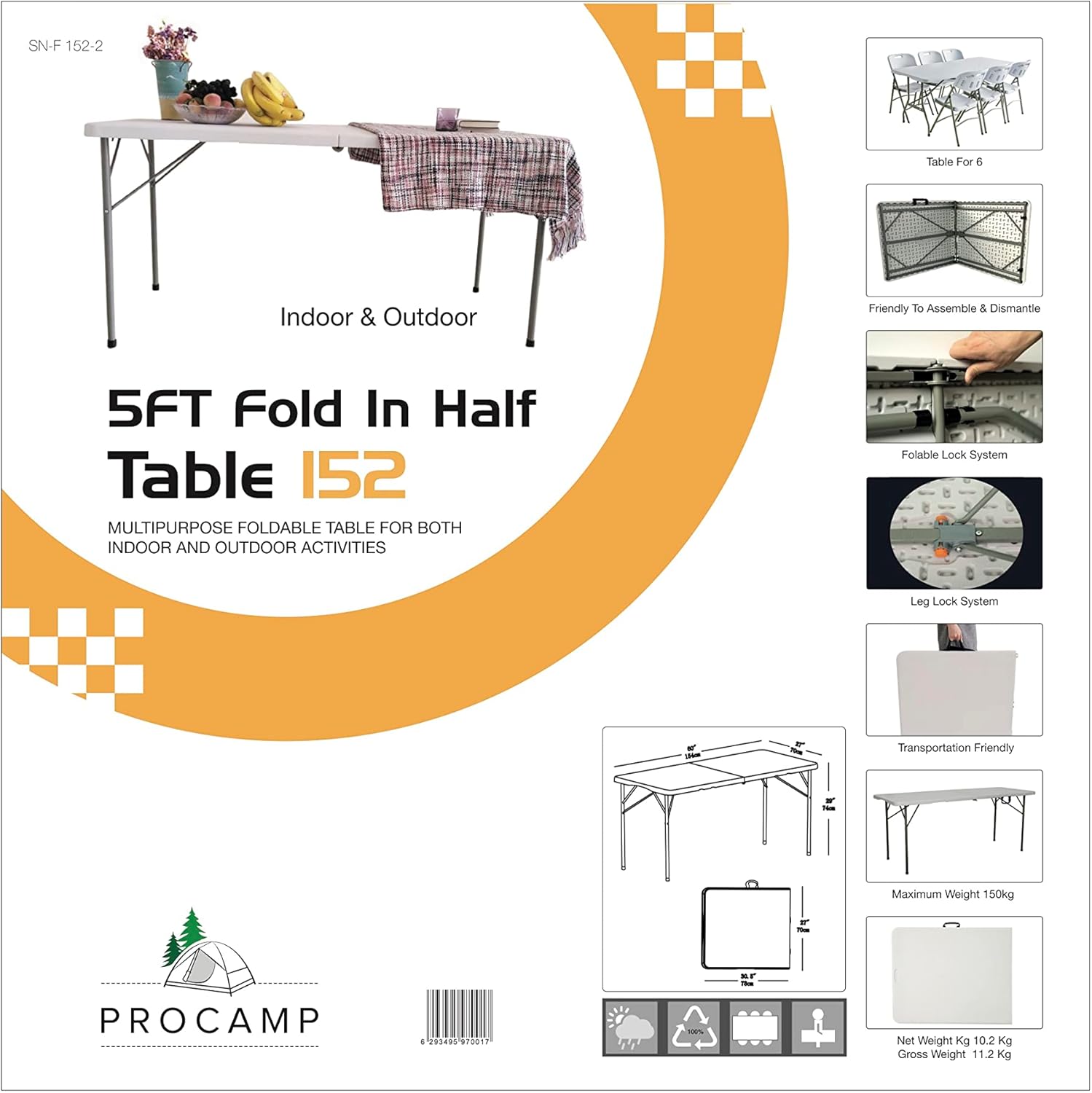 Procamp 150 cm Fold in Half Utility TableĀ - ShopĀ Camp TablesĀ atĀ Trekaline