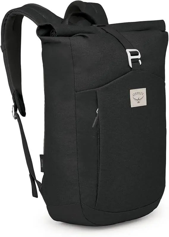 Osprey Arcane Roll Top everyday bag with durable recycled fabric, designed for versatile use from office to gym. Modern hardware included.