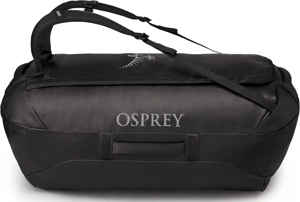 Osprey Transporter Duffel 120, rugged weather-resistant travel bag with stowaway harness and recycled materials.