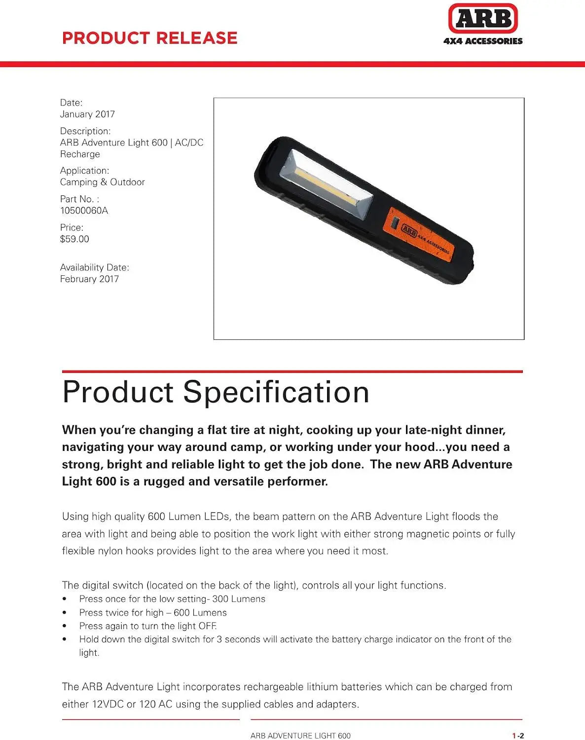 ARB Rechargeable Adventure Light 600 - Shop Portable Lighting at Trekaline