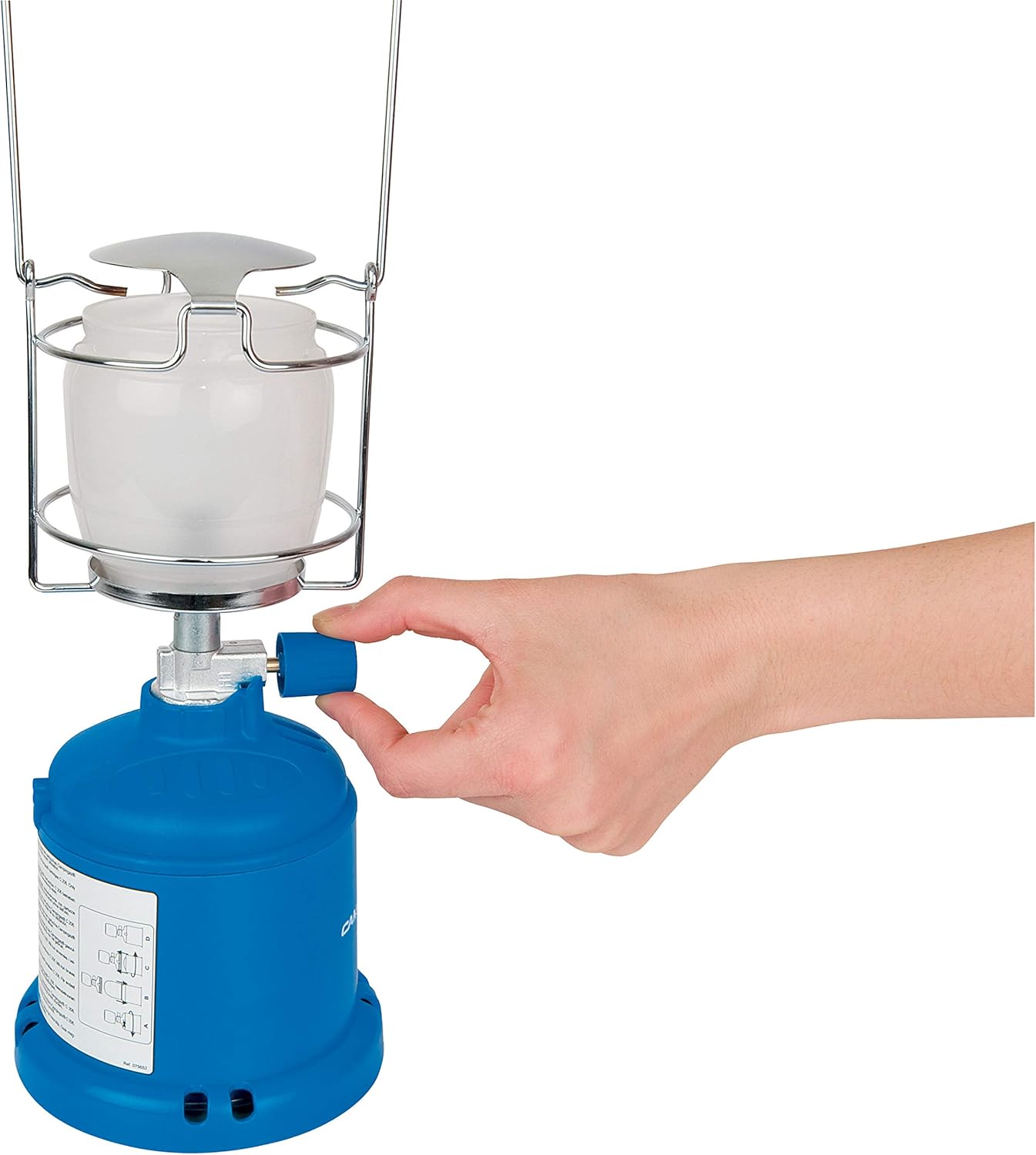 Campingaz 206L Gas Lantern securely mounted on a pierceable gas cartridge.