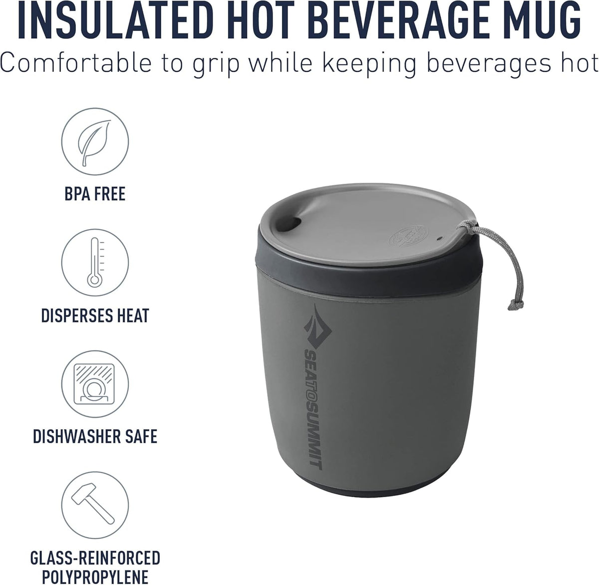 Sea to Summit Delta Insulated Camp Mug - lightweight, BPA-free, heat-dispersing, dishwasher safe, grey, 16 oz / 470 ml