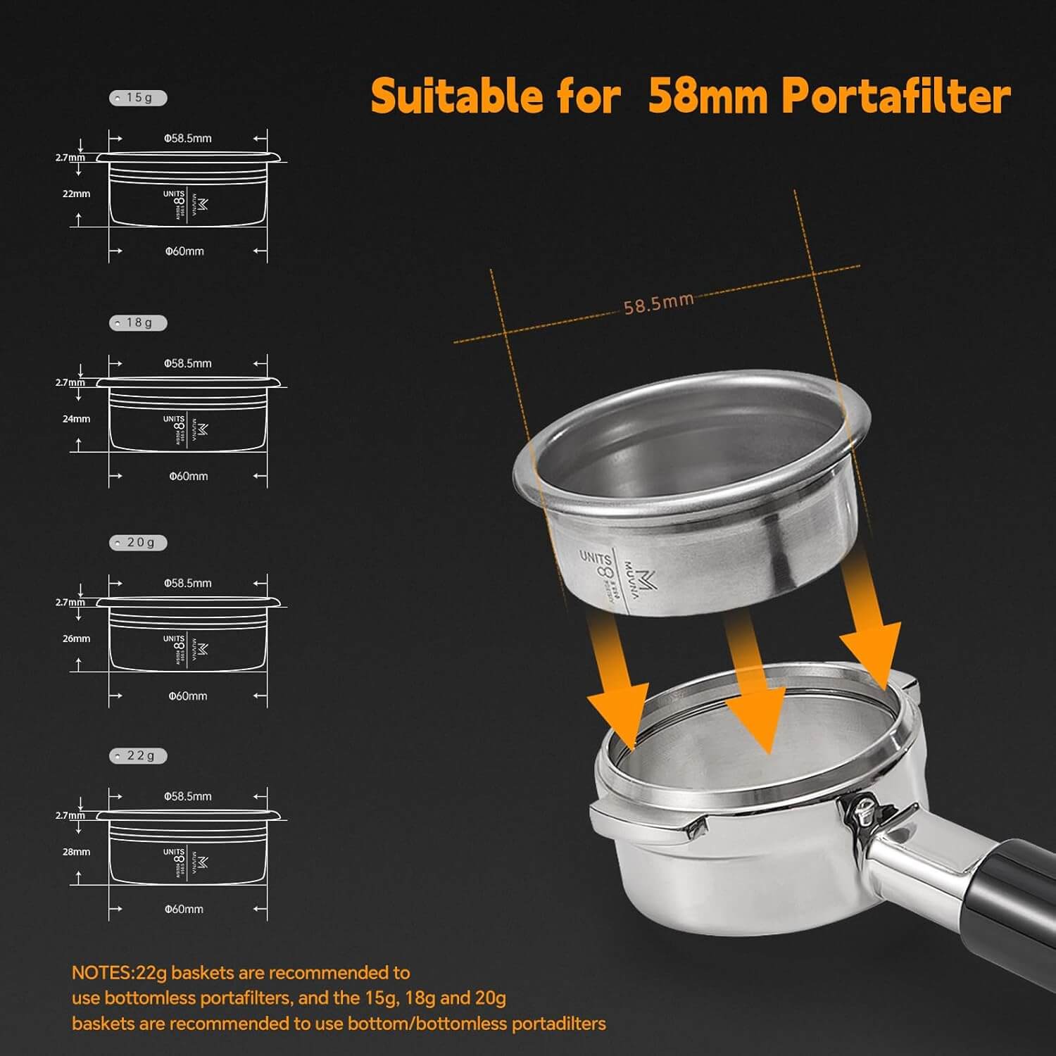 Muvna Espresso Filter Basket 58mm 20g