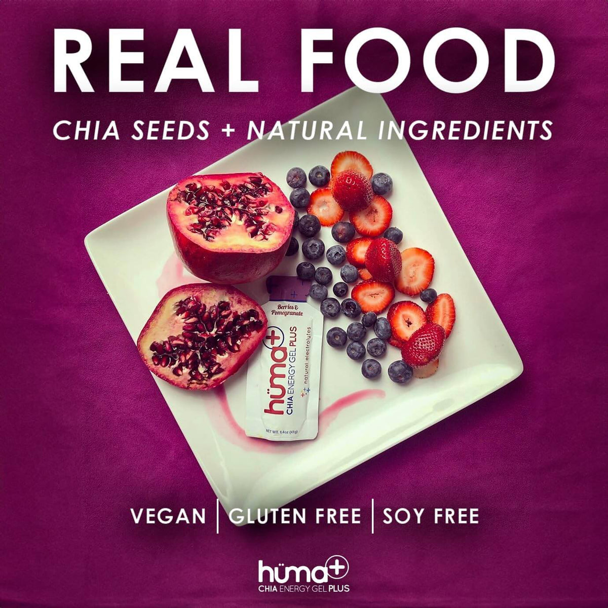 Huma Chia Energy Gel Plus - Lemons and Limes with chia seeds, vegan, gluten and soy free, real food ingredients.