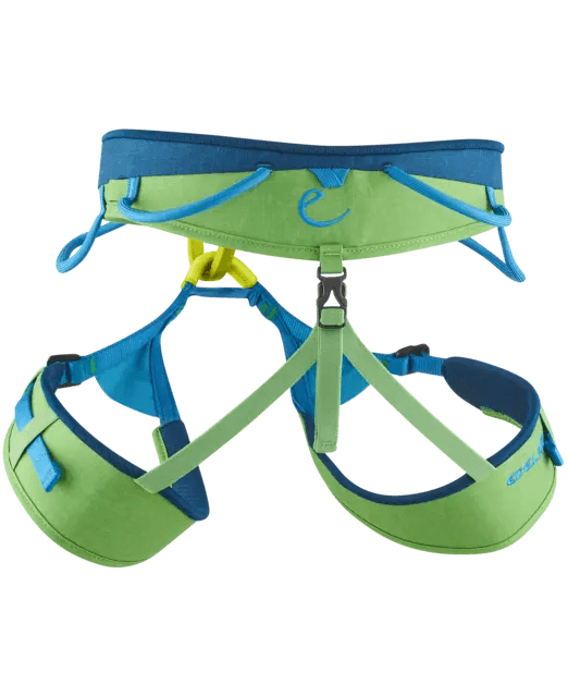 Edelrid Jay Sit Harness for Men, all-round climbing adjustable gear in vibrant green and blue.