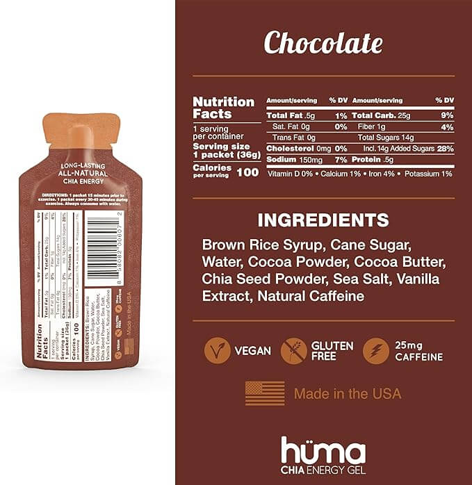 Huma Chia Energy Gel Chocolate back label