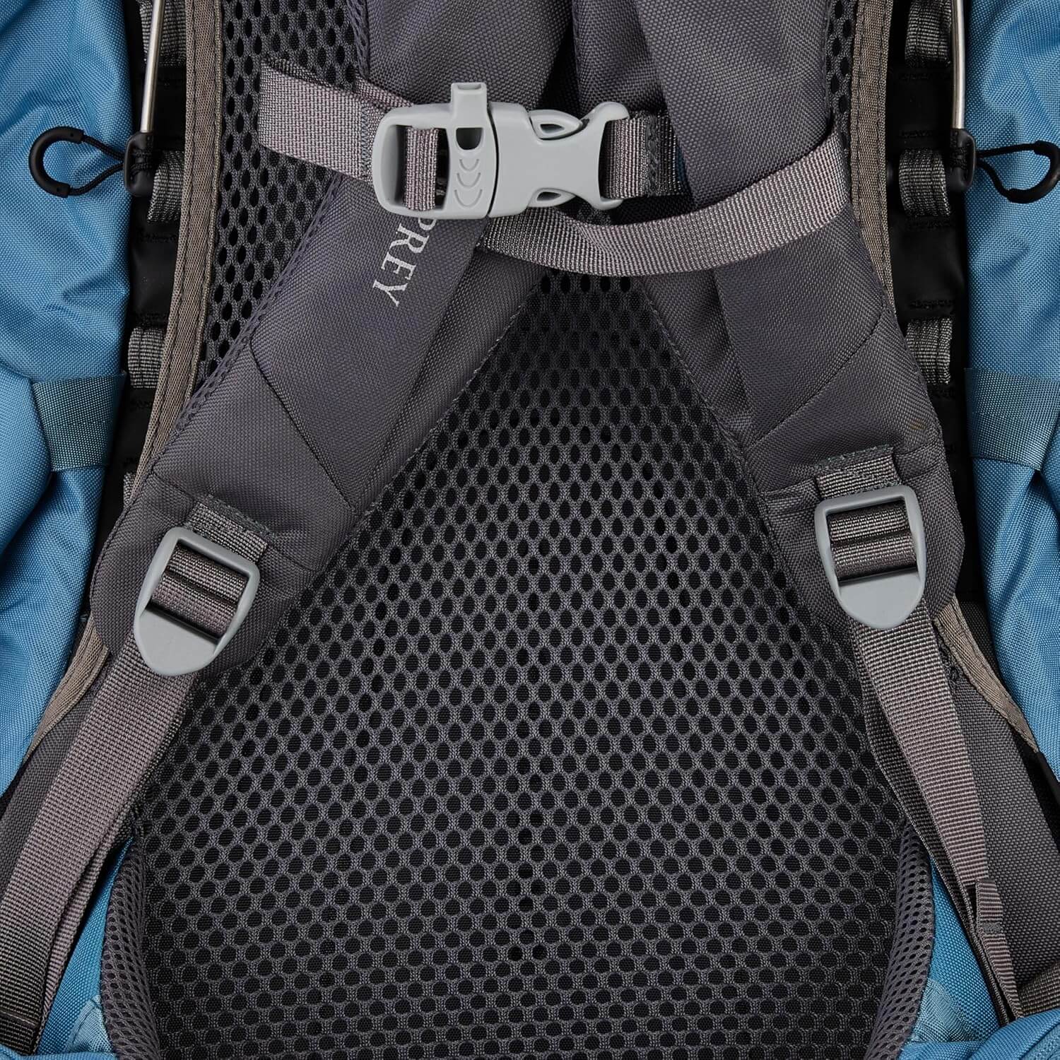 Close-up of the Osprey Renn 65 - Women backpack showing adjustable straps and breathable mesh panel.