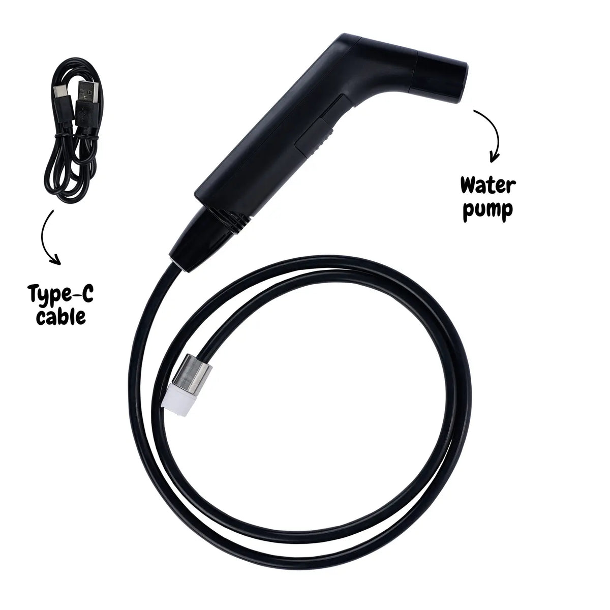 Hygiene Collective Bliss Rechargeable Travel Bidet with type-C cable and water pump attachment, ideal for portable hygiene solutions.