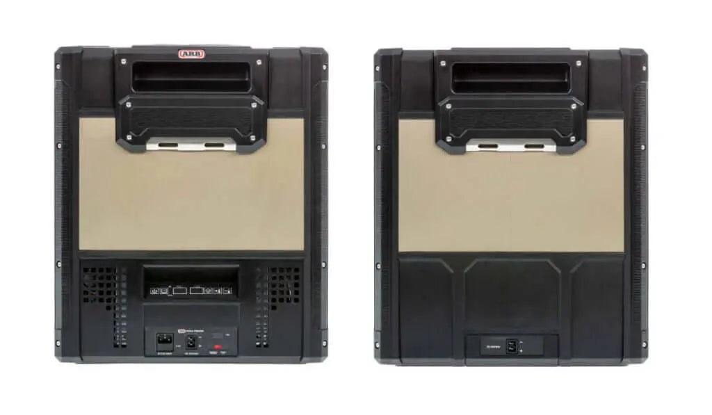 Front and back view of ARB Zero Portable Fridge Freezer Dual Zone - 69L, ideal for outdoor use and off-grid adventures.