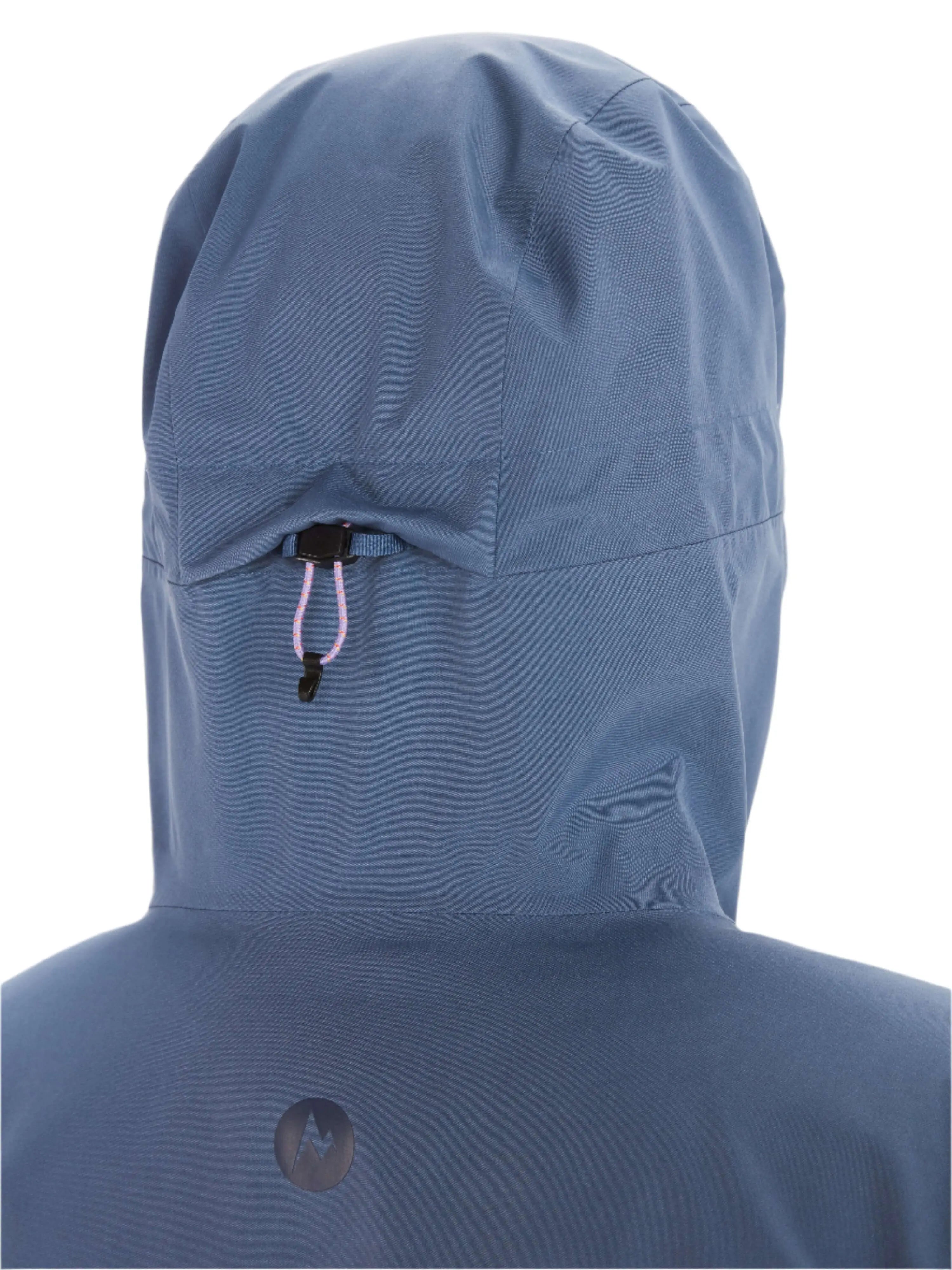 Back view of Marmot Gore-Tex Minimalist Pro Jacket with hood, women's outerwear for weather protection.