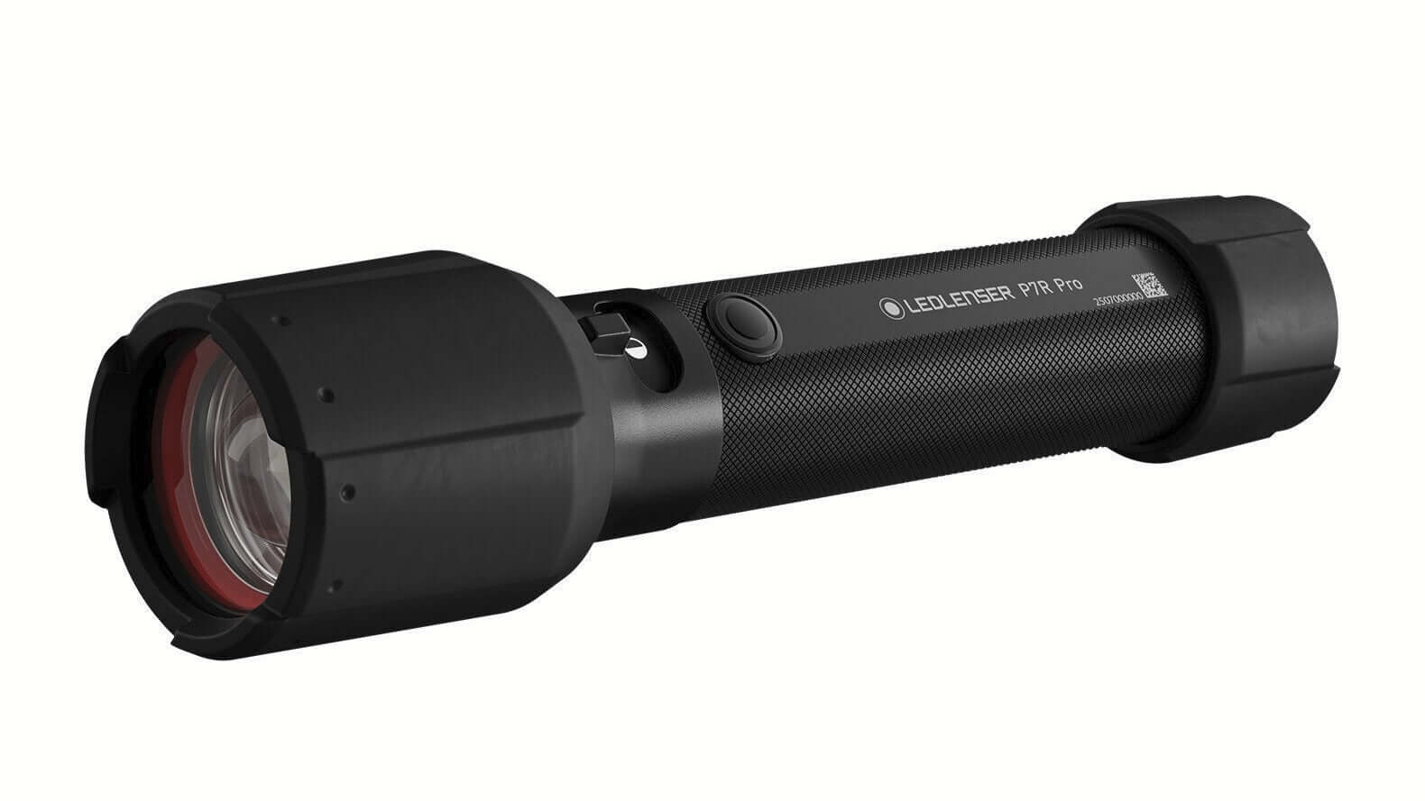 LED LENSER P7R Pro flashlight with rugged design and focusable light for professional use.