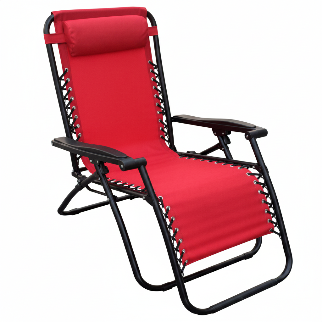 PROCAMP Zero Gravity Chair in red with padded headrest for ultimate outdoor relaxation.