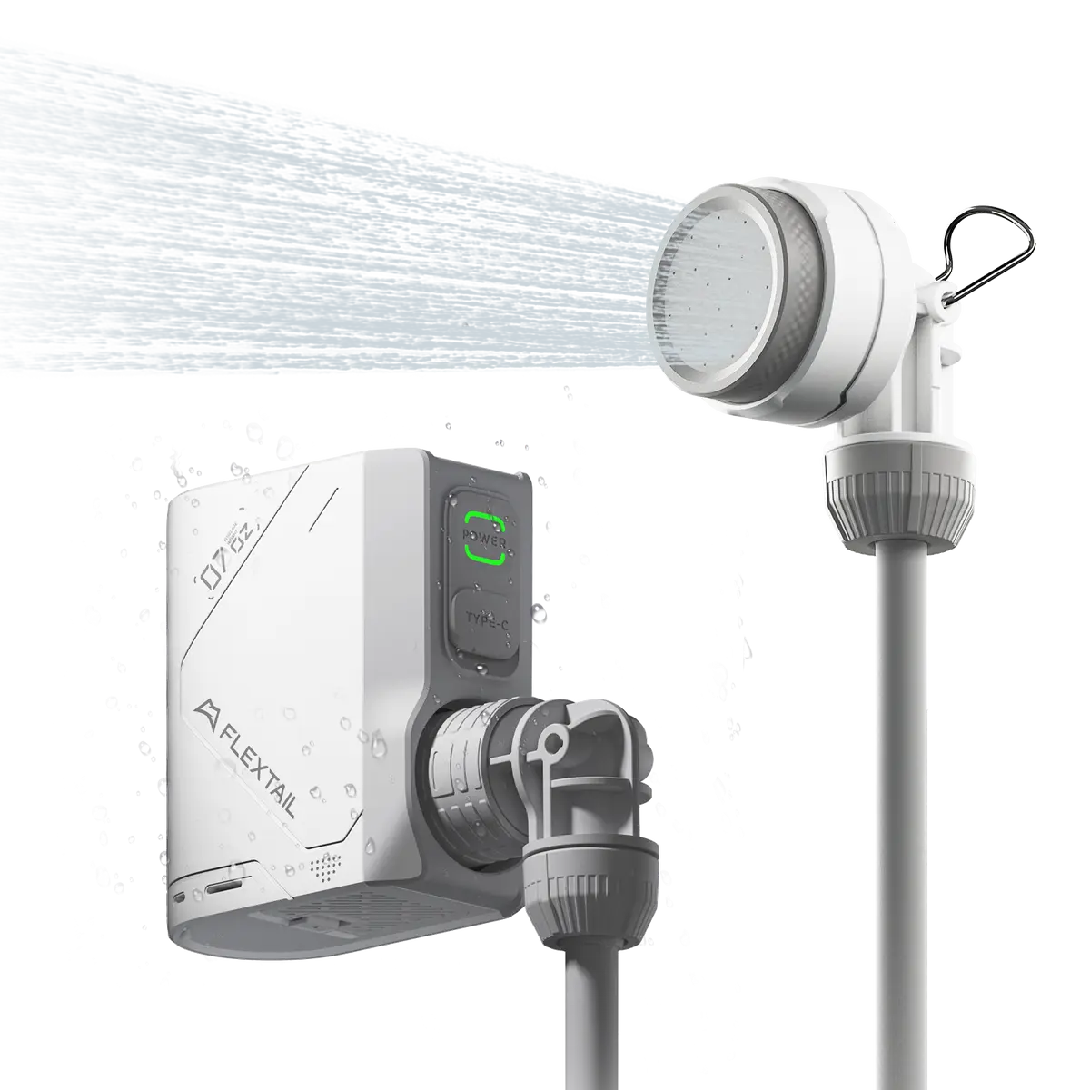 Flextail Tiny Shower portable pump and shower head front view.