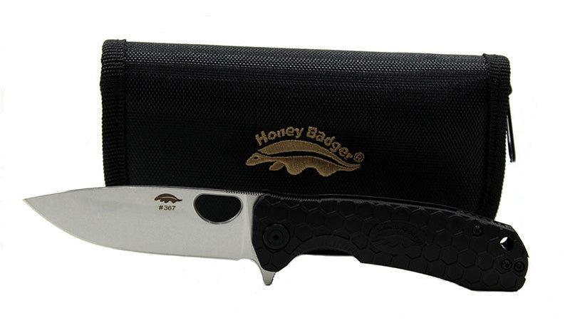 Honey Badger Medium Flipper Stonewashed D2 Steel with Zipper Pouch