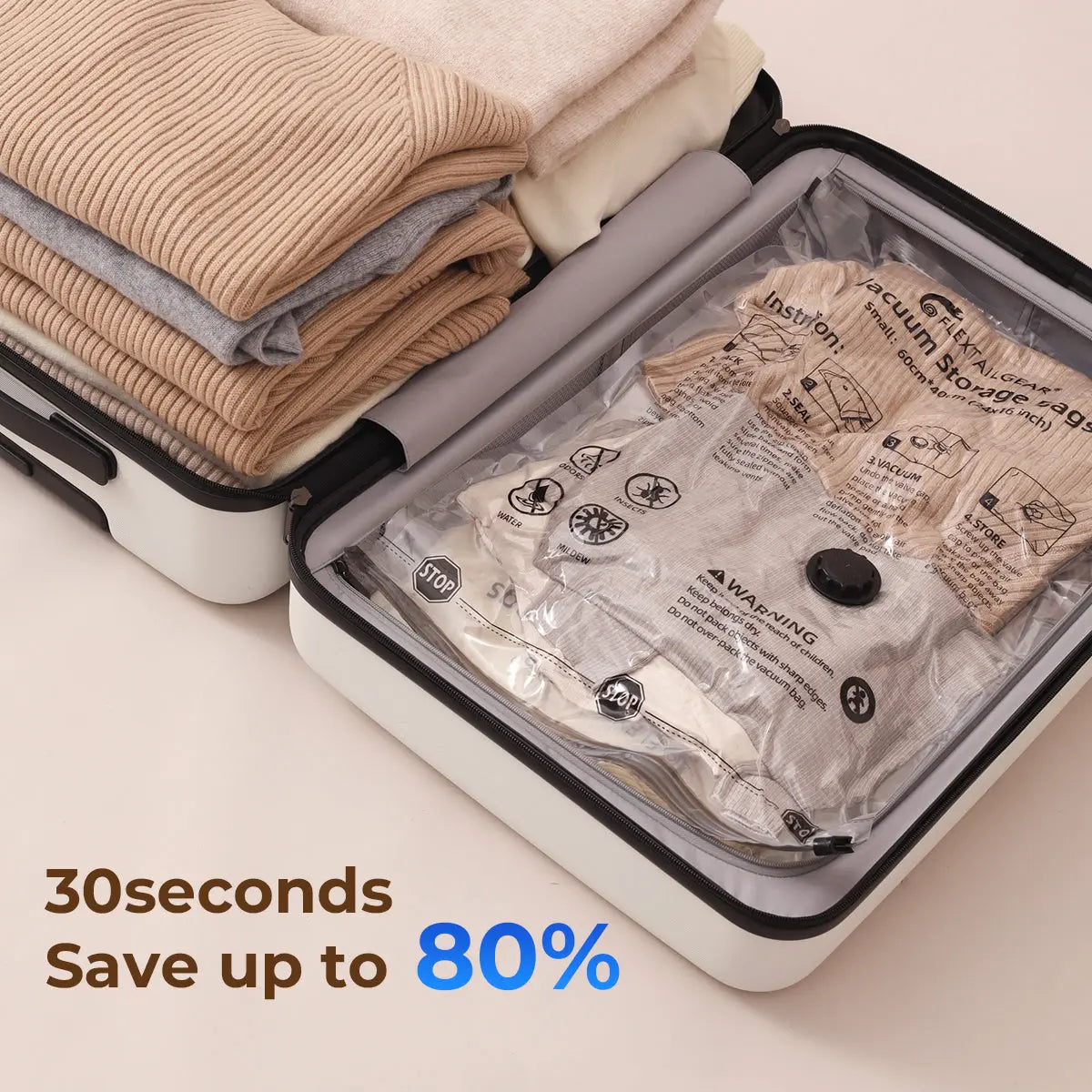 Flextail Vacuum Storage Bags β reusable bags folded flat between trips.