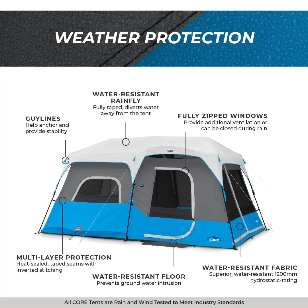 Core Equipment 9 Person Lighted Instant Cabin Tent