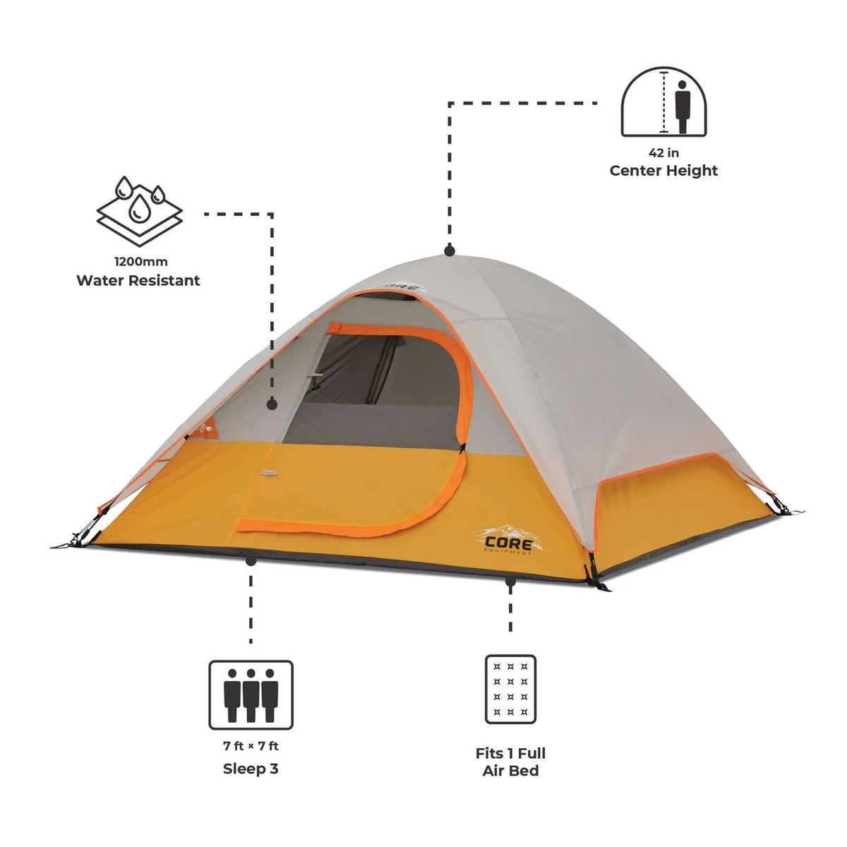 3 Person Dome Backpacking Tent - 7' x 7' with water-resistant fabric and advanced venting system.