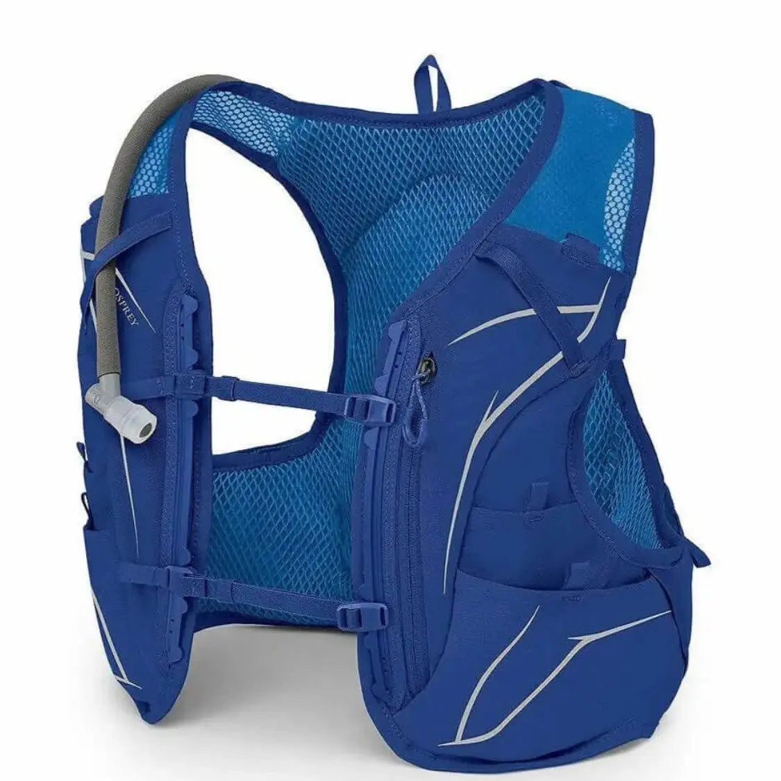 Osprey Duro 6 - Men trail running pack in blue with 1.5-liter reservoir for long journeys, featuring 100% recycled materials.