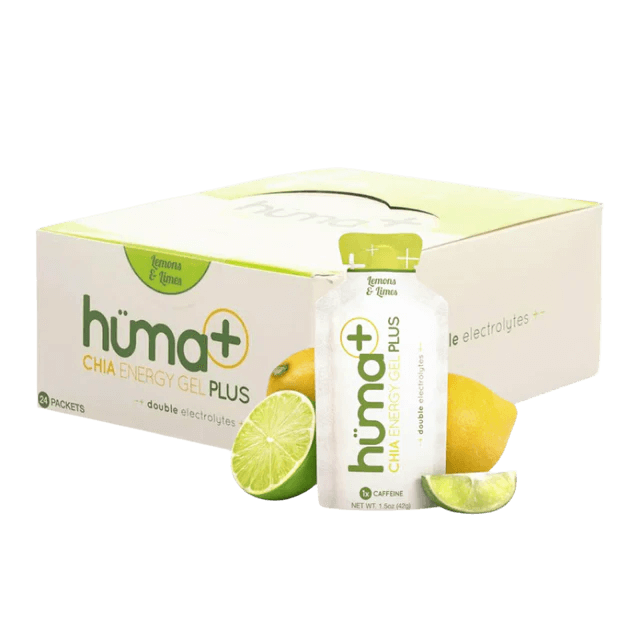 Huma Chia Energy Gel Plus - Lemons and Limes, 42g packet, natural endurance gel with balanced electrolytes for athletes.