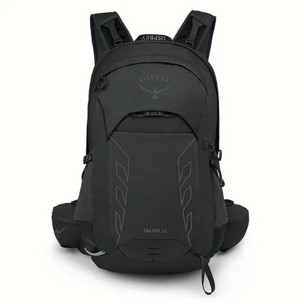 Osprey Talon 22 Extended Fit - Men black backpack with breathable AirScape backpanel for hiking and biking.