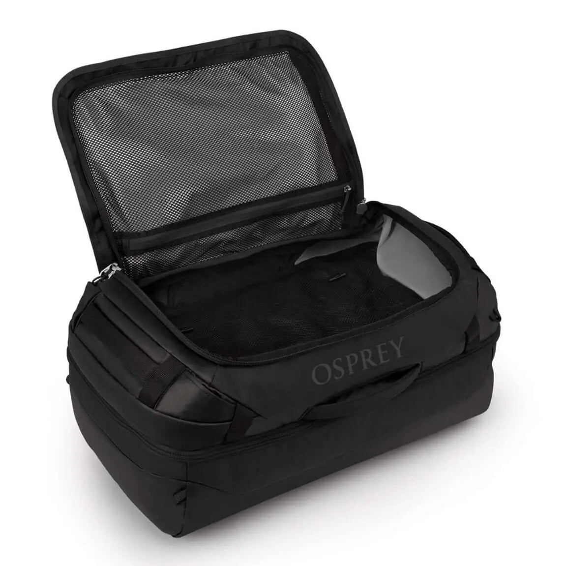 Transporter Squffel 44 by Osprey, rugged and weatherproof travel carry bag with open compartment.