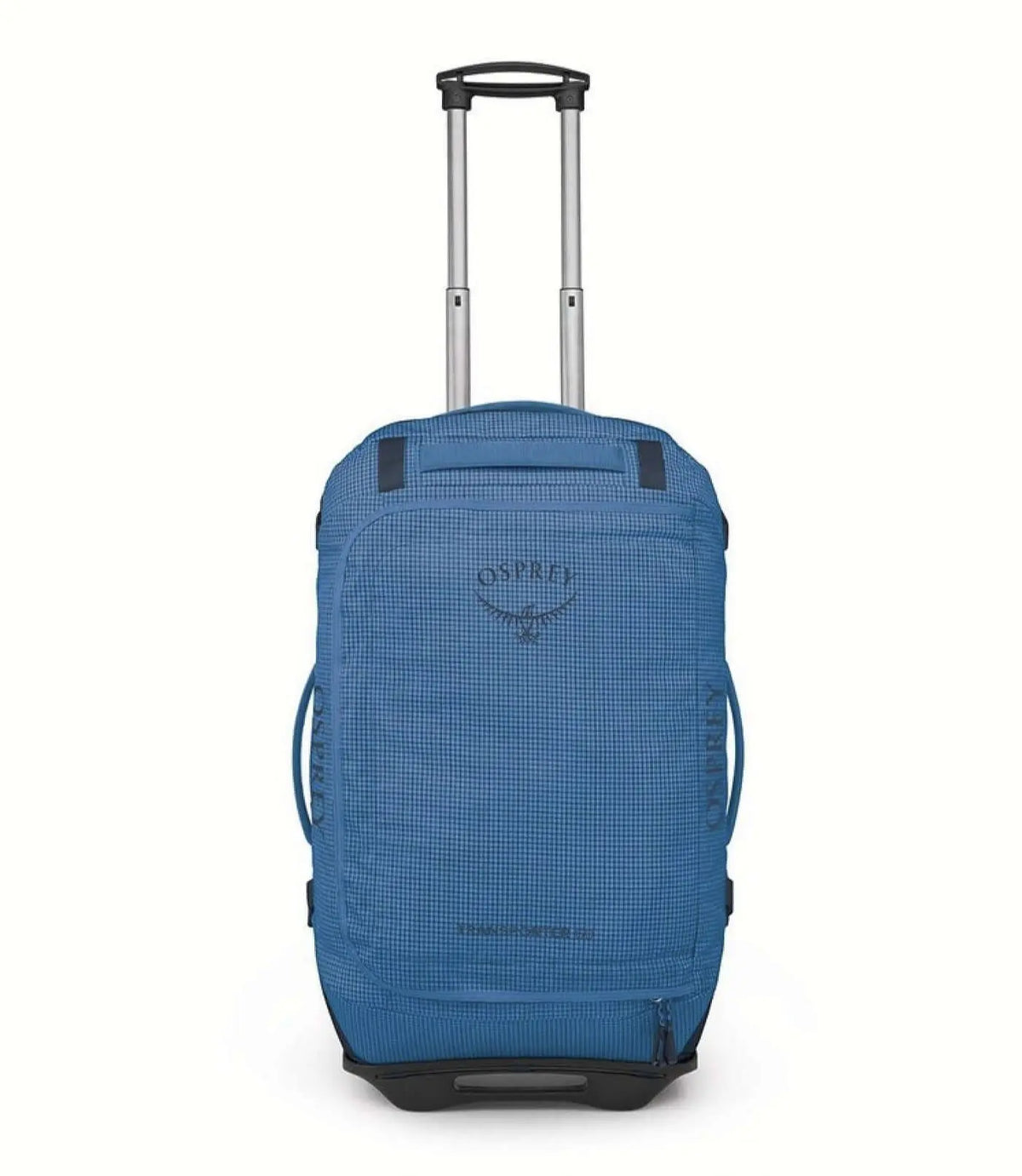 Transporter Wheeled Duffel 60 by Osprey in blue, designed for heavy cargo and rugged adventures.