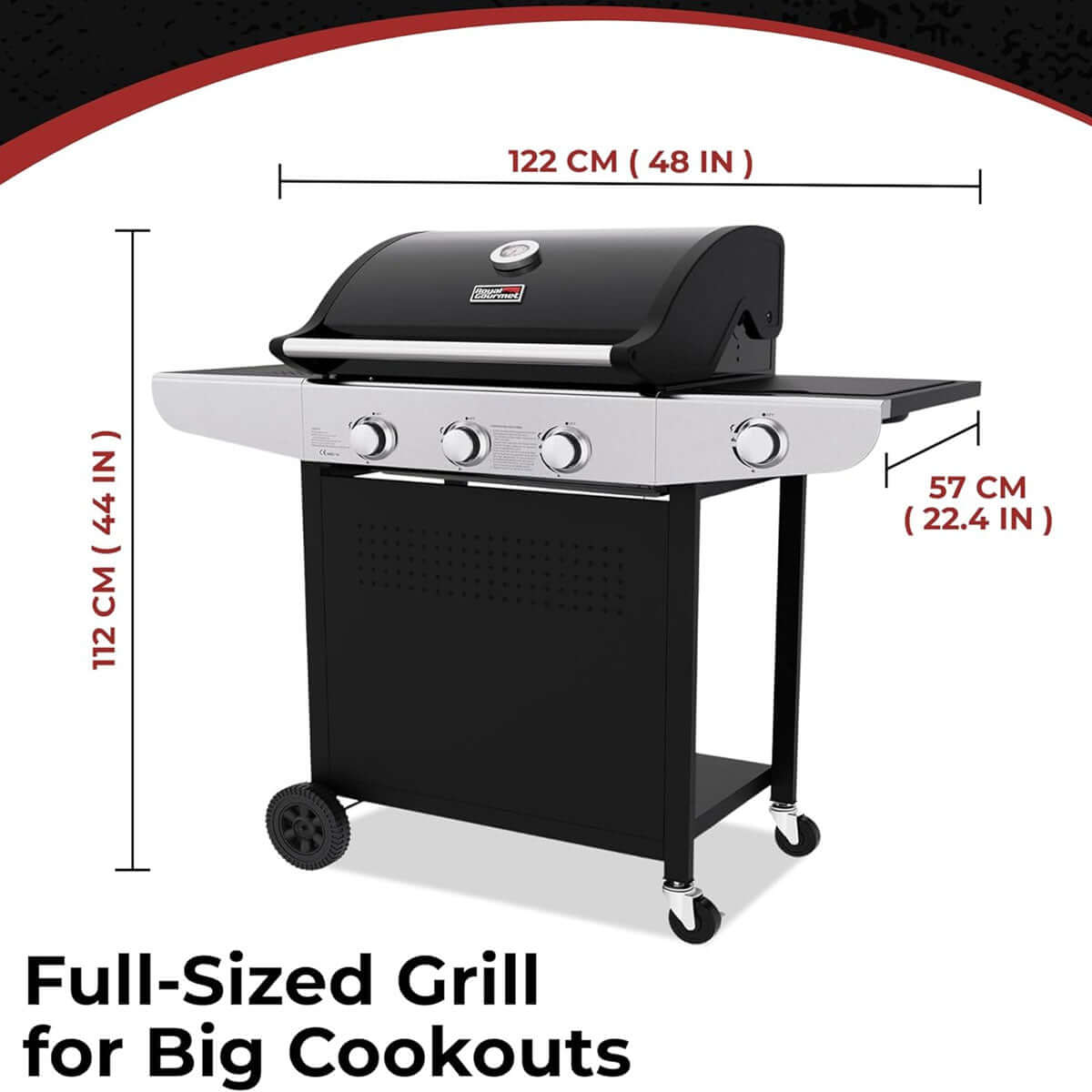 Royal Gourmet Gas Outdoor BBQ Grill - 3 Burners and Side Burner Dimensions
