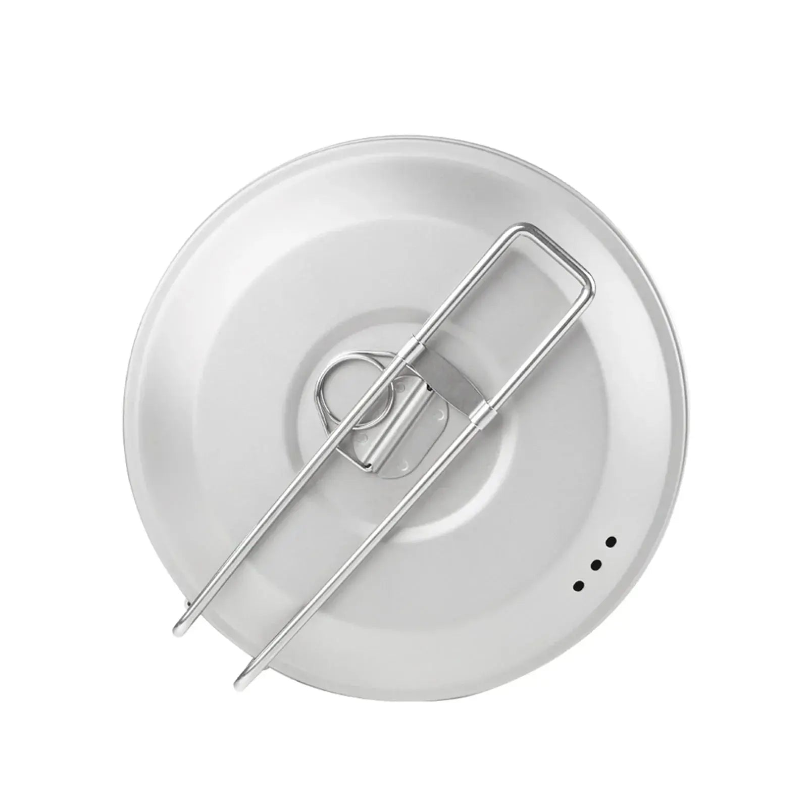 Top view of SilverAnt Titanium Camping Cookware Set 1.6L lid with foldable handle, lightweight and portable for outdoor adventures.