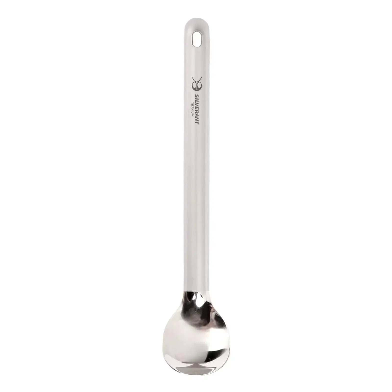 Close-up of the wide bowl on the SilverAnt Long Handle Titanium Spoon