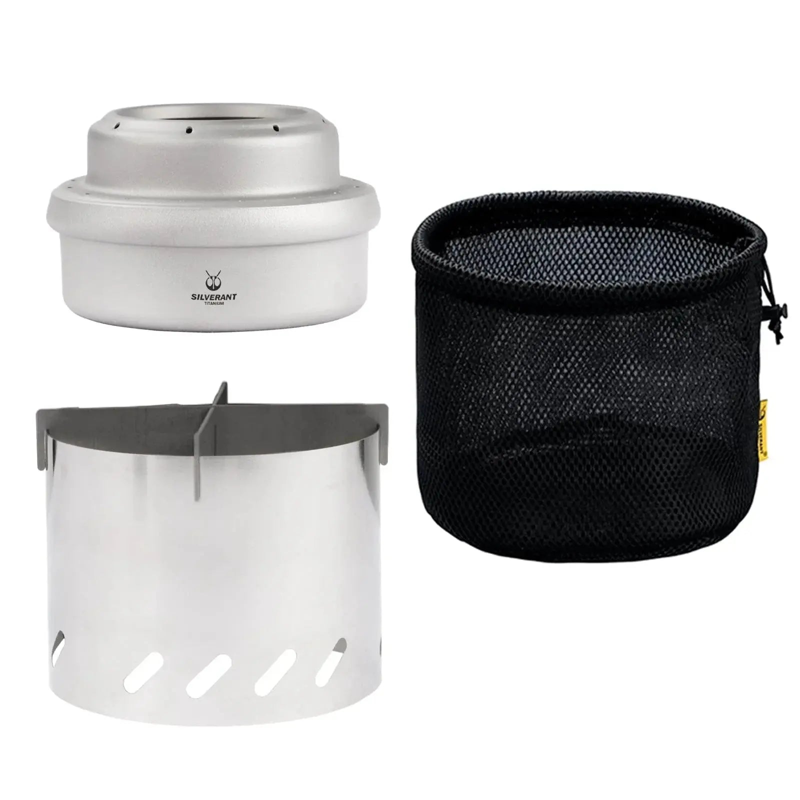 SilverAnt Ultralight Titanium Stove Cross Stand and Windshield set with mesh carry bag